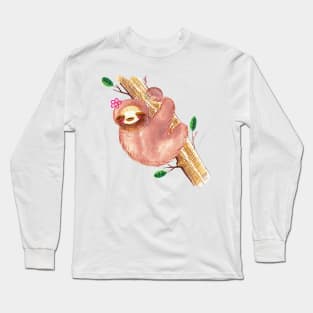 Cute Watercolor Sloth Long Sleeve T-Shirt